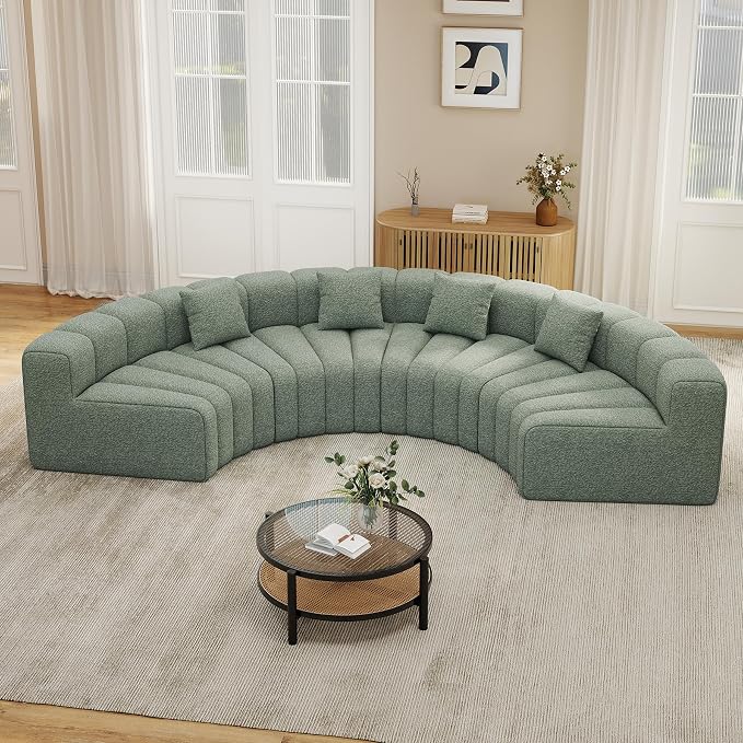 Oversized Curved Sofa, 4 Seater Modular Velvet Cloud Couch, Modern Boneless Sectional Couches for Living Room, No Assembly Required, Light Green 1PC