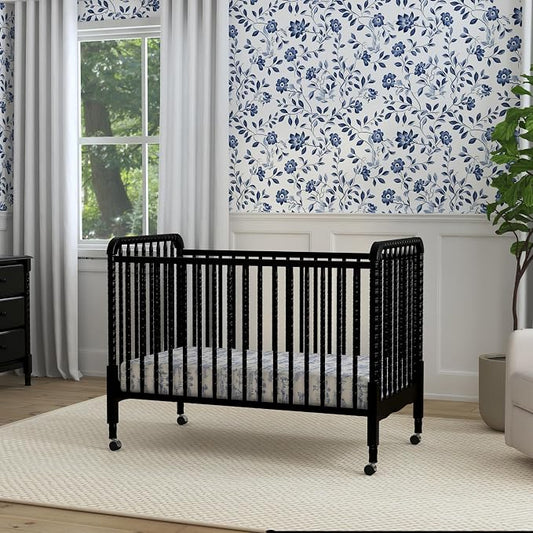 DaVinci Jenny Lind 3-in-1 Convertible Crib in Ebony, Removable Wheels, Greenguard Gold Certified | Converts to Toddler Bed & Daybed, 4 Adjustable Mattress Heights - Conversion Kit Sold Separately - Durable & Easy to Assemble