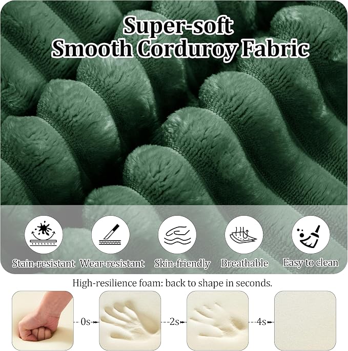 75'' L-Shaped Cloud Modular Sectional Couch with Chaise, Modern Corduroy Memory Foam Sofa Bed, Upholstered Boneless Deep Seat Fluffy Sleeper Sofa, for Living Room, No Assembly Needed (Green)