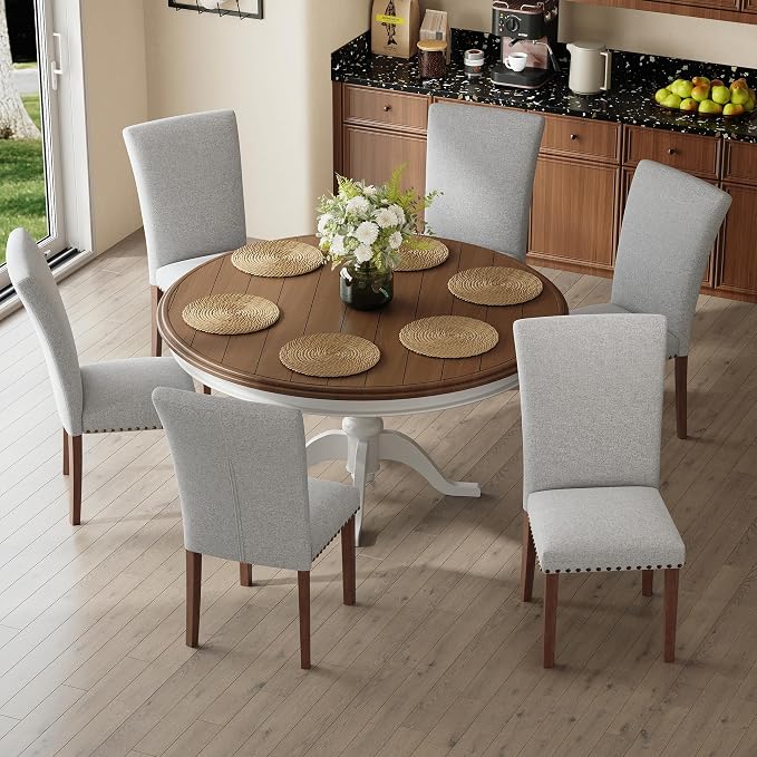 MALOL Dining Chairs Set of 2, High Back Dining Chair with Wood Legs and Nailhead Trim, Modern Padded Kitchen Room Chairs for Dining Room/Restaurant, Light Grey
