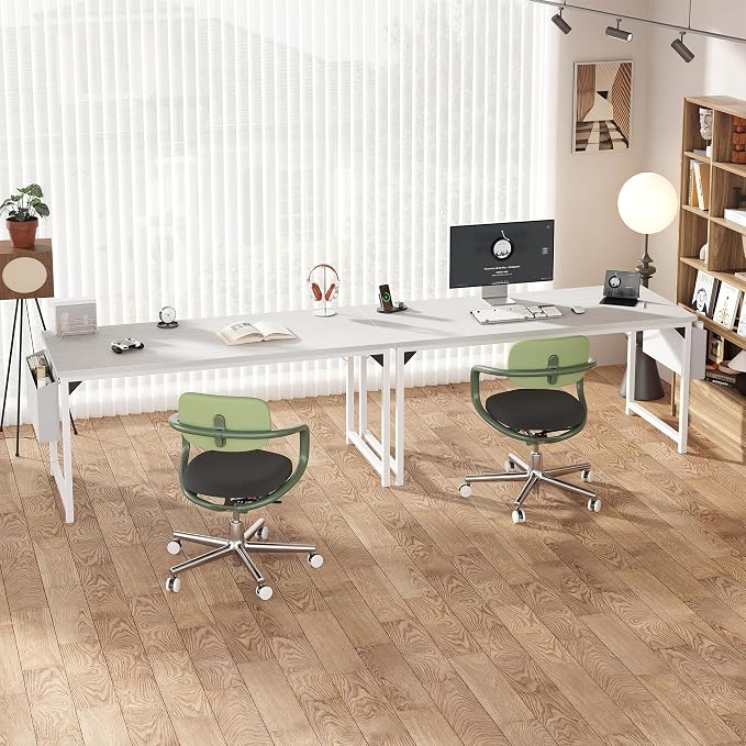 OLIXIS Computer Desk, 63 Inch Home Office Desks for Small Spaces, Writing Craft Study Gaming Table for Bedroom, Modern Computer Workstation with Storage Bag, All White