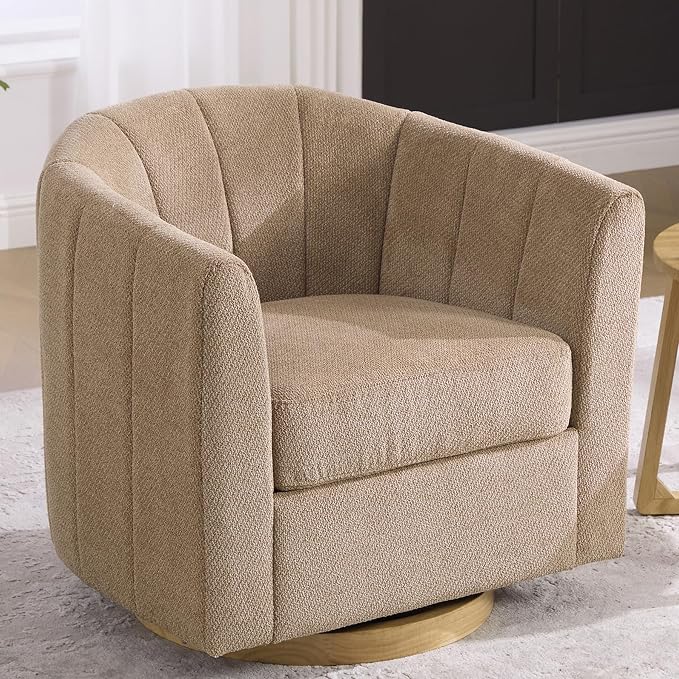 Swivel Barrel Chair, 360 Degree Round Swivel Accent Chair for Living Room, Mid Century Modern Upholstered Accent Chair,Comfy Tufted Sofa Armchairs for Bedroom,Nursery,Chenille,Taupe