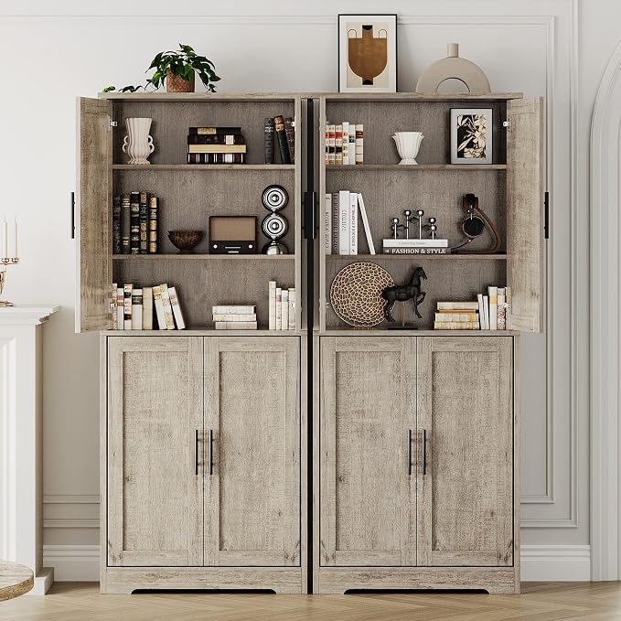 IDEALHOUSE Pantry Cabinet,70" Tall Kitchen Pantry Cabinet with 4 Doors and 3 Adjustable Shelves, Freestanding Cupboard, Modern Storage Cabinet for Bathroom, Dining Room, Living Room, Gray