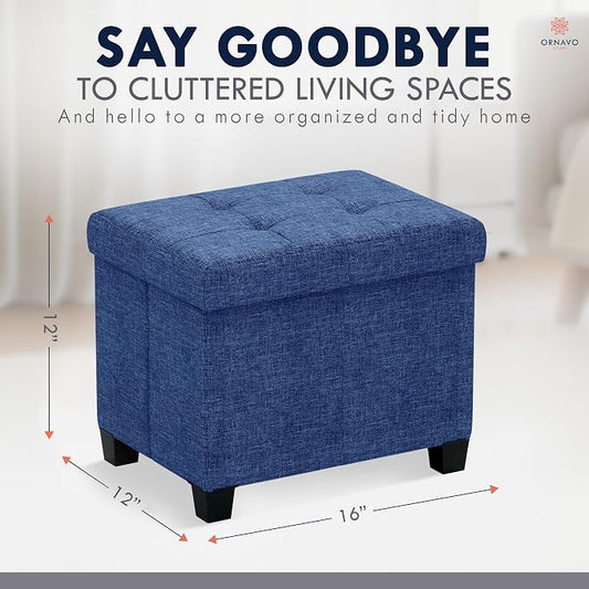 Ornavo Home Storage Ottoman Small Rectangle Ottoman with Legs, Foot Rest Stool Seat, Load up to 600 LB, for Living Room, Bedroom, Home Office, Dorm - 12 x 16 x 12, Navy Blue