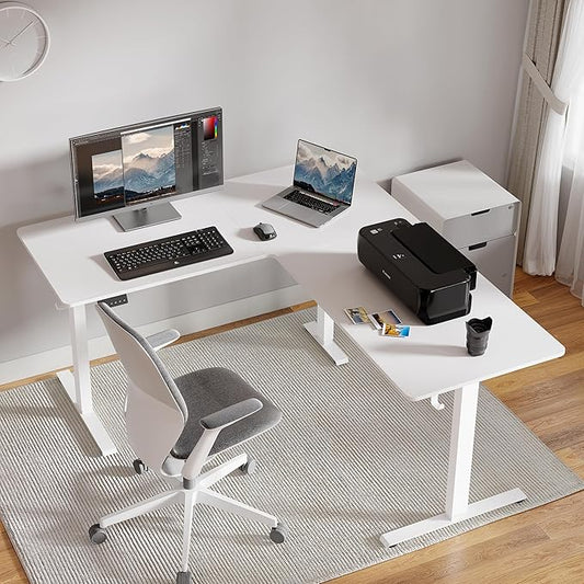 Cubiker L Shaped Standing Desk - 63 x 55 Inch Electric Adjustable Height Corner Standing Desk, Ergonomic Sit Stand Up Table with 3 Memory Buttons, Splice Board for Home Office, White