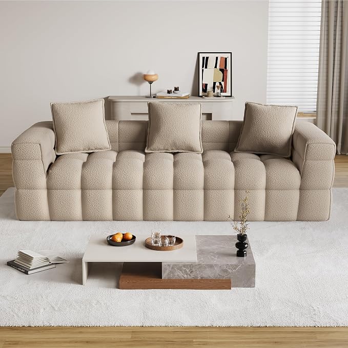 91.3" Boneless Couch,Comfy Cloud Sectional Sofa with Deep Seat,Modern Upholstered Chenille Love Seat Sofa, Oversized Couches for Living Room, No Assembly Required Tufted Sofas, Light Brown
