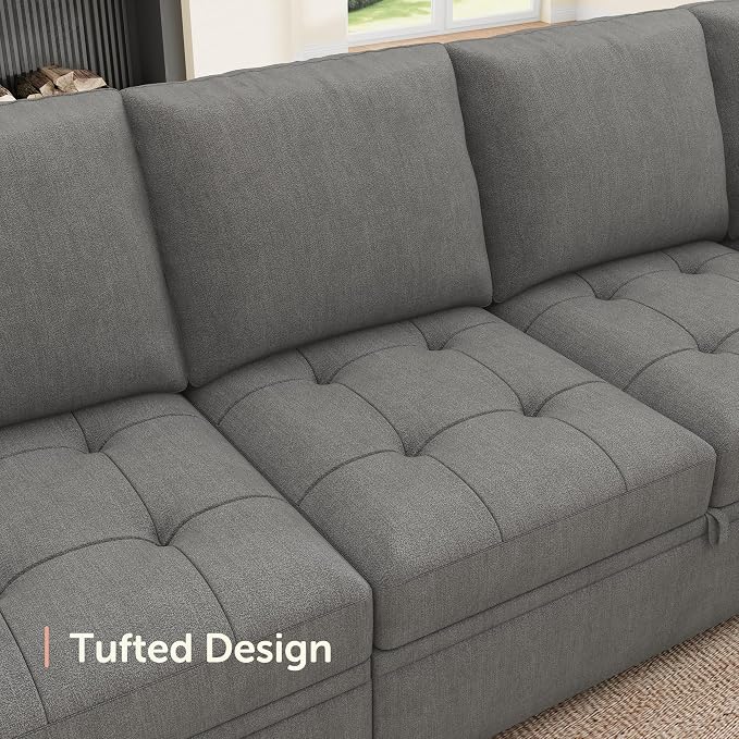 HONBAY Modular Sectional Sleeper Sofa with Pull Out Couch Bed, Convertible Sectional Couches for Living Room,Warm Grey
