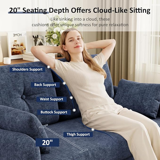 Vipbear 48" Loveseat Sofa,Modern Small Couches for Small Spaces,Blue Chenille Love Seat Couch for Living Room,Bedroom,Apartment,Office,Deep Seat,Throw Pillow,Side Pockets,Curved Armrest