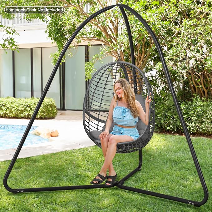 SUNCREAT Tripod Hanging Chair Stand – 400lbs Capacity, Heavy Duty Steel, Rust Resistant, Stable Hammock Frame for Air Porch, Indoor/Outdoor Use – Swing Not Included, Black