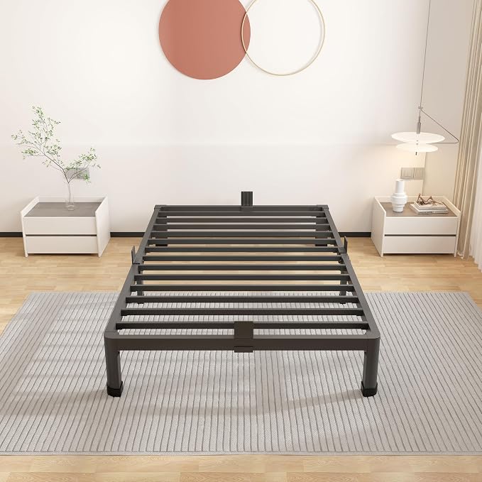 ROIL 10 Inch Twin Bed Frame with Rounded Corner Low Profile Metal Platform 3500LBS Heavy Duty Steel Slats No Box Spring Needed Noise-Free Easy Assembly