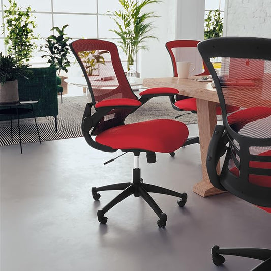 Flash Furniture Kelista Mid-Back Red Mesh Swivel Ergonomic Task Office Chair with Flip-Up Arms