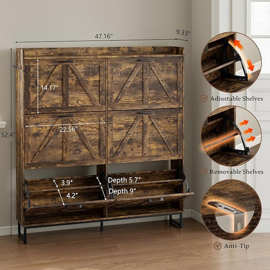 BORNOON Shoe Cabinet with 6 Flip Drawers Narrow Shoe Storage Cabinet Organizer Wooden Freestanding Shoe Rack Hidden Slim Shoes Storage Cabinet for Entryway, Hallway, Living Room, Bedroom