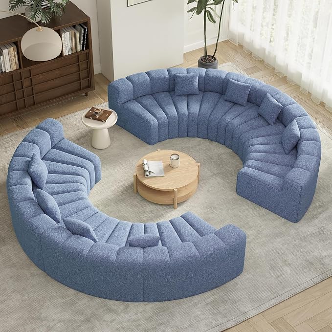 Oversized Curved Sofa, 8 Seater Modular Velvet Cloud Couch, Modern Boneless Sectional Couches for Living Room, No Assembly Required, Light Blue 1PC