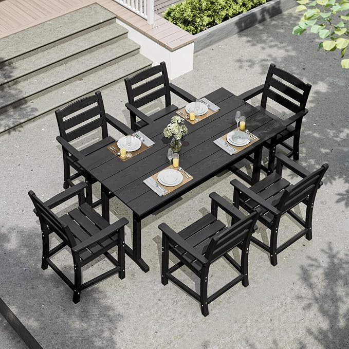 nalone Outdoor Dining Table for 6 - Person, 67"x32" Rectangular Patio Dining Table, All Weather HDPE Dining Table with Umbrella Hole(Black, 1 Table)