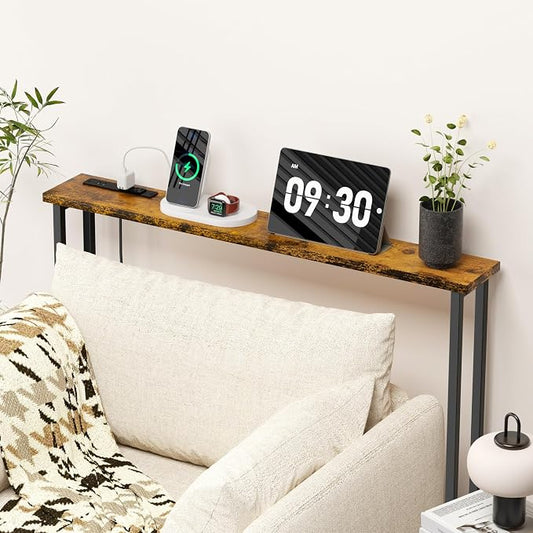 GRLEAF 39" Narrow Console Sofa Table with Built-in Power Strip (2 AC Outlets & 2 USB Ports) – 4.9ft Power Cord, Metal Frame, Easy Assembly, Ideal for Behind Couch, Hallway, and Office | Rustic Brown