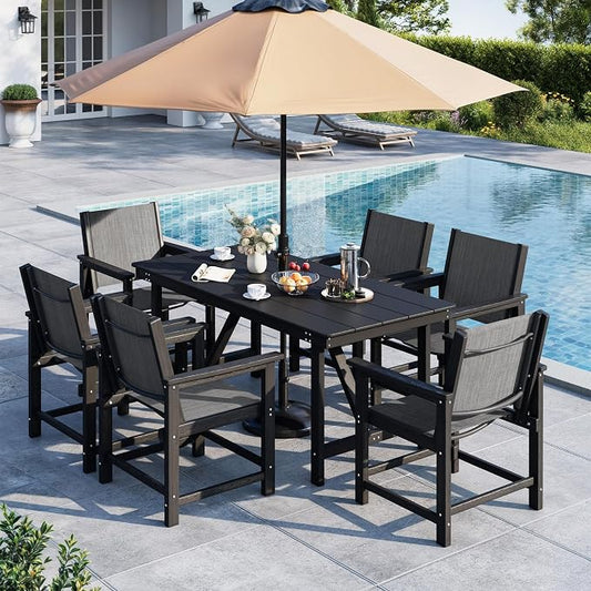 Amopatio Outdoor HDPE Dining Chairs Set of 6 All-Weather Patio Chairs with Textilene Backrest Heavy Duty for Porch Backyard Deck Lawn Garden, Black
