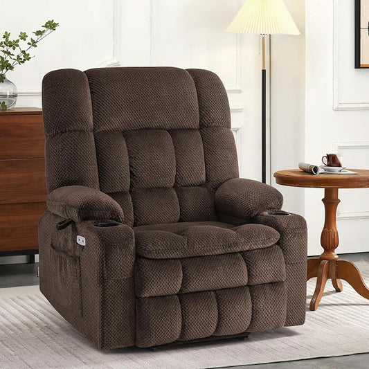 MCombo Extra Wide Dual Motor Power Lift Recliner Chair for Elderly, Zero Gravity Lift Chair with Heat and Massage, Infinite Position Recliners for Big Man, USB Ports, Fabric R7897 (Mocha, Medium-Wide)