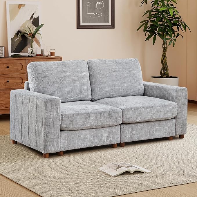 ORRD Comfy Loveset Couch, Chenille 2 Seat Sofa with Pillows, Modern Loveseat Sofa with Storage for Apartment, Living Room, Grey