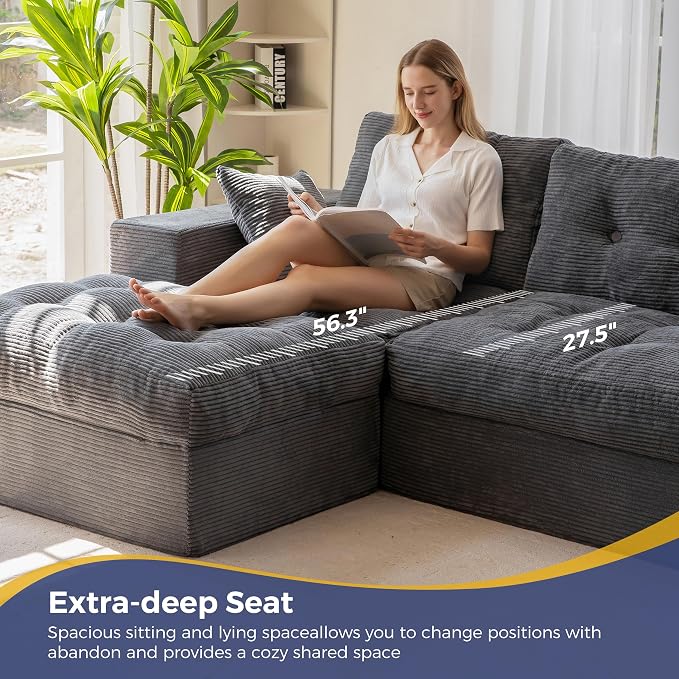 MAXYOYO 104" L Shaped Modular Sectional Sofa with Ottoman, Cloud Boneless Couch with Layered Cushion, Upholstered Sofa Flexible Module Combination for Living Room, No Assembly, Dark Grey