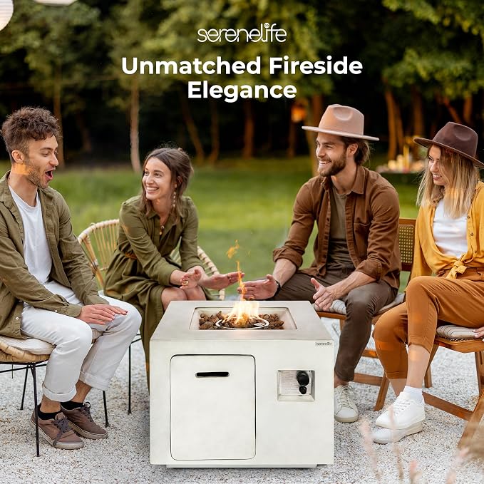 SereneLife 40,000 BTU Propane Fire Pit Table, Square Outdoor Propane Fire Pit with Stainless Steel Burner, Adjustable Flame, Weather-Resistant Design, ETL Certified with Cover, 30 x 30 x 23.6 Inches