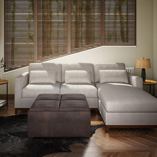 SIMPLIHOME Avalon Wide Contemporary Square Coffee Table Storage Ottoman, Distressed Brown, Table Ottoman