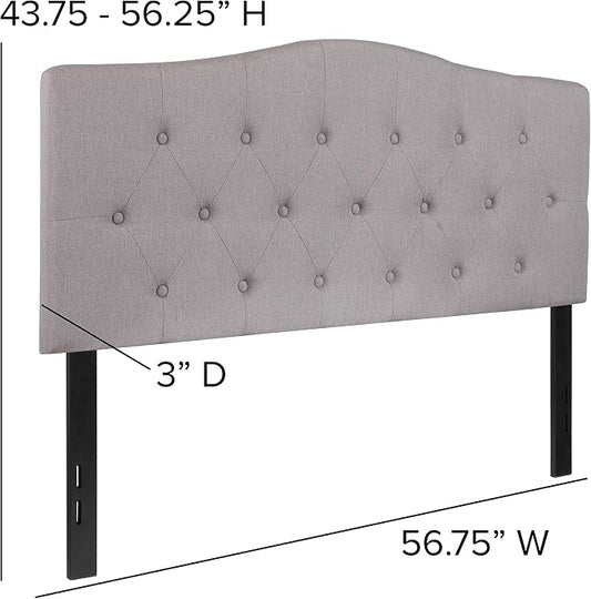 EMMA + OLIVER Arched Button Tufted Full Size Headboard in Light Gray Fabric