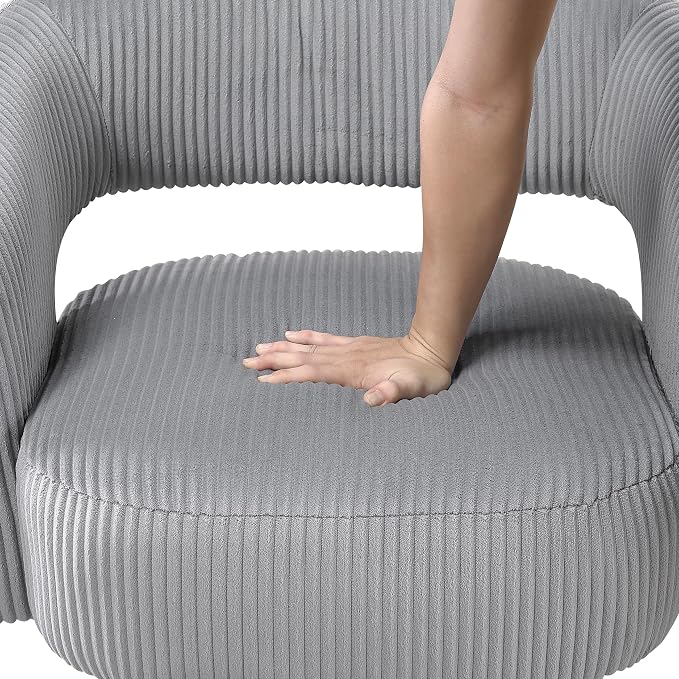 Lexicon 360 Degree Swivel Accent Chair, Modern Comfy Corduroy Round Barrel Chair, Open Back, Plush Foam Cushions, Metal Swivel Base for Living Room/Bedroom/Office/Small Spaces, Dark Gray