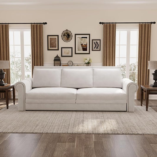 93.7" King Size Sleeper Sofa Bed, Pull Out Sofa Bed, Velvet Upholstery, 3 in 1 Convertible Sleeper Couch, Chaise Lounge, Retro Recliner for Living Room, Office, Apartment, Beige