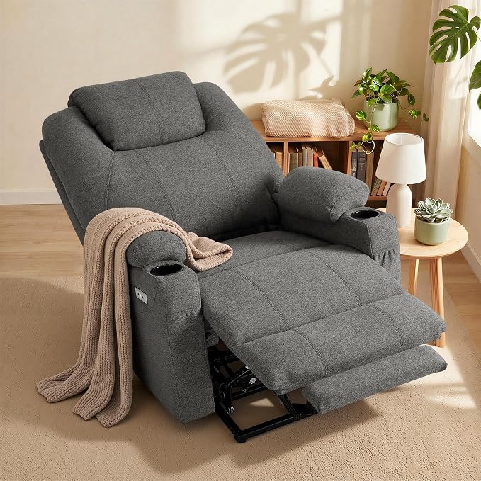 MCombo Power Lift Recliner Chair for Elderly R7510(Grey, Large-Wide) | Oversized for Big and Tall, Heat and Massage, USB& Type C Charging Port, FSC Certified
