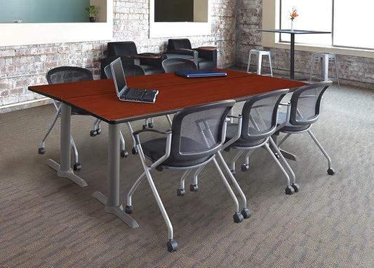 Romig Pillar 84" x 24" Training Table- Cherry/Grey Base