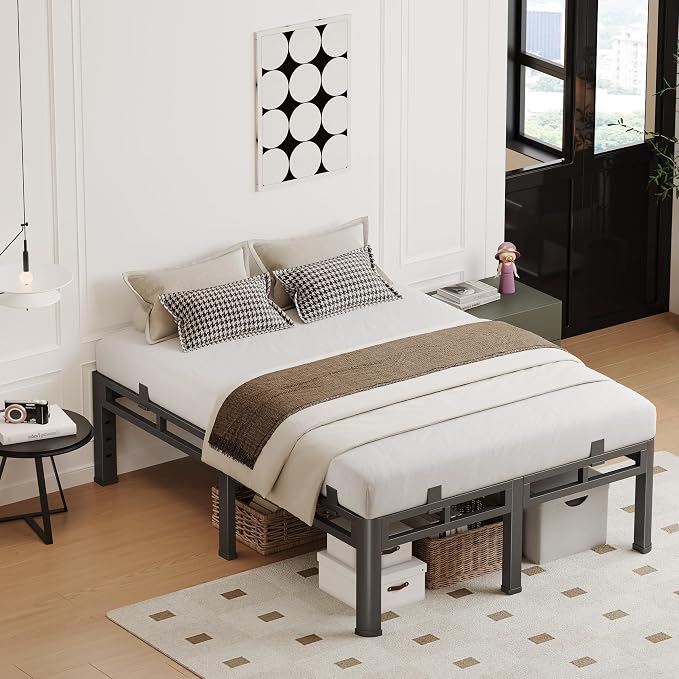 18 Inch Cal King Bed Frame Heavy Duty, Metal Double Layer Steel 4000 lbs Capacity, Platform with Large Under Bed Storage Space, No Box Spring Needed, Noise-Free, Easy Assembly