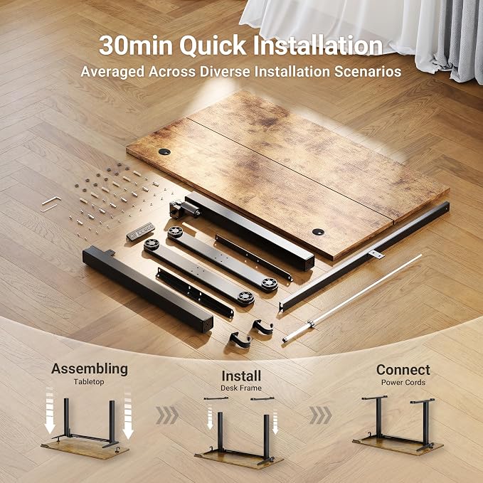 Claiks Electric Standing Desk, Adjustable Height Stand up Desk, 40x24 Inches Sit Stand Home Office Desk with Splice Board, Black Frame/Rustic Brown Top