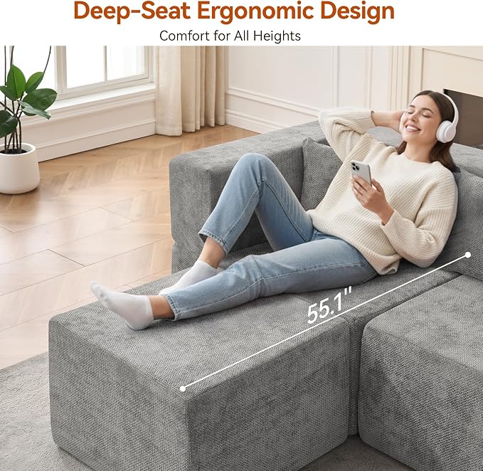MONVANE Modular Sectional Sofa, Oversized 10 Seat Convertible U Shaped Couch with Ottoman, Comfy Chenille Deep Seat Cloud Couch, Sectional Couches for Living Room, No Assembly Required, Light Grey