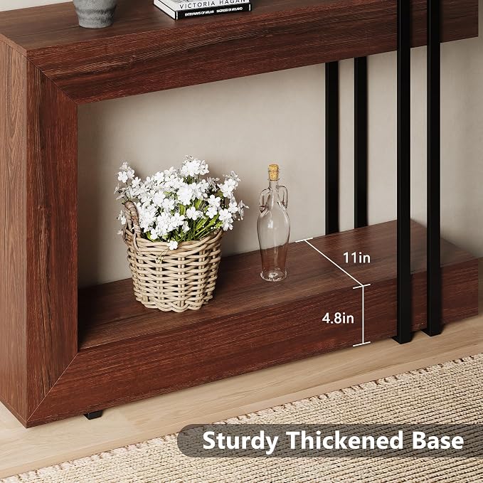 Einhomn 42.5" Console Table Behind Couch, 2-Tier Narrow Entryway Table with Storage, Wood Sofa Tables for Entrance/Hallway/Living Room/Foyer, Walnut Brown