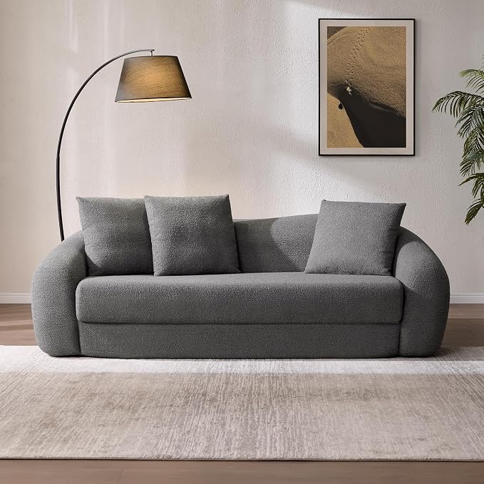 SICOTAS 90.6" Curved Convertible Sofa Couch Bed for Living Room Futon Cloud Boneless Sleeper Sofa Pull Out Floor Couch with Deep Seat 3 Seater Foam Bed No Assembly for Bedroom Apartment, Dark Grey