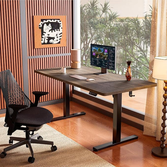 ErGear Height Adjustable Electric Standing Desk, 32 x 19 Inches Sit Stand up Desk, Memory Computer Home Office Desk, Dark Walnut