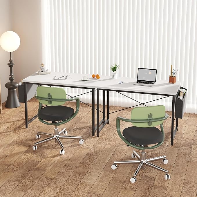 OLIXIS Computer Desk, 44 Inch Home Office Desks for Small Spaces, Writing Craft Study Gaming Table for Bedroom, Modern Computer Workstation with Storage Bag, White