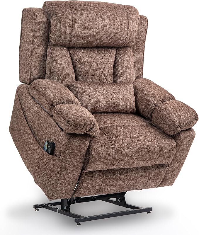 FUNECORP Big Man Power Lay Flat Lift Chair Oversized Recliner Dual Motor Heat Vibration for Elderly, Overstuffed Electric Extra Wide Recliners with Flip Arm Storage Cup Holders,USB Type C Charging