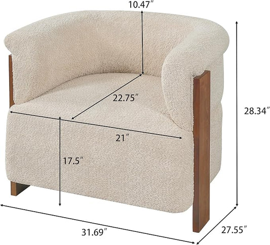 Merax 31.7" Mid-Century Teddy Fleece Barrel Accent Chair, Almond | Almond Teddy Fleece Upholstered Armchair, Modern Wraparound Lounge Chair for Living Room, Bedroom, Entryway