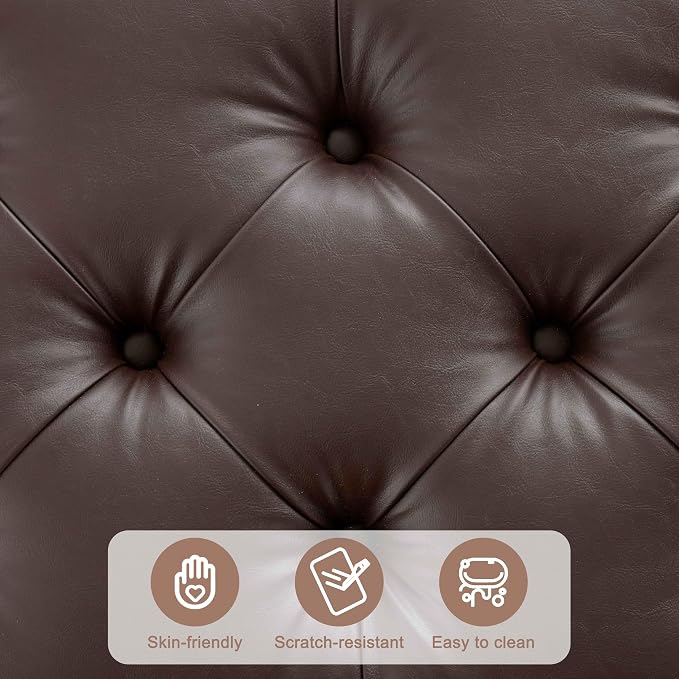 Weture 35 Inch Extra Large Storage Ottoman Coffee Table, No Assembly Required, Oversized Square Ottoman with Storage, Tufted Upholstered Ottomans Coffee Table for Living Room (Leather, Brown)