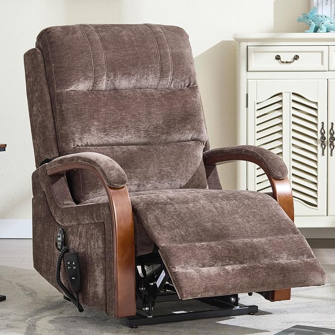 Trustyue Power Lift Recliner Chair, 180° Lay Flat Recliner, Lift Chair with Massage and Heat, Standing Assistance, Living Room Chair for Elderly People Chenille, Brown