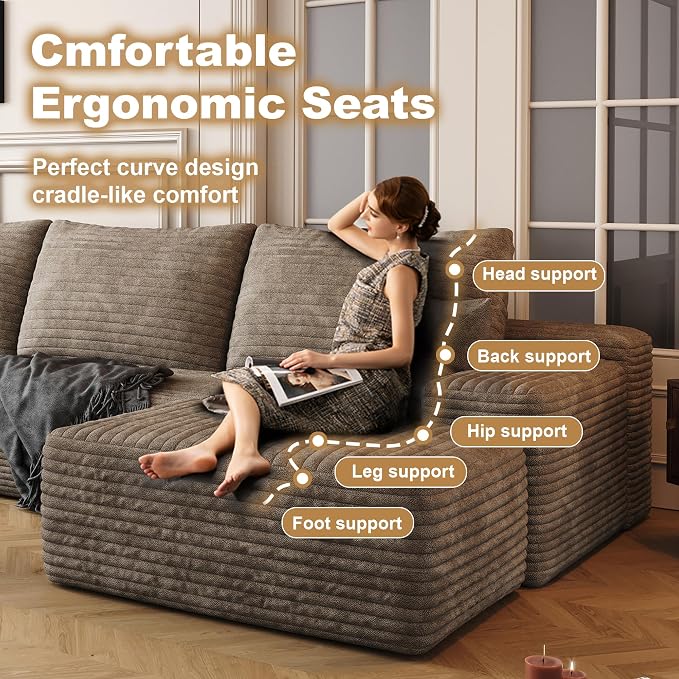 AUGOP 136" Sectional Couches for Living Room Modern Modular Sofa with L-Shape Couchs Upholstered Boneless Couch Deep Seat Sectional Couch with Chaise (Camel, Left Facing Chaise+3Seaters+Ottoman)