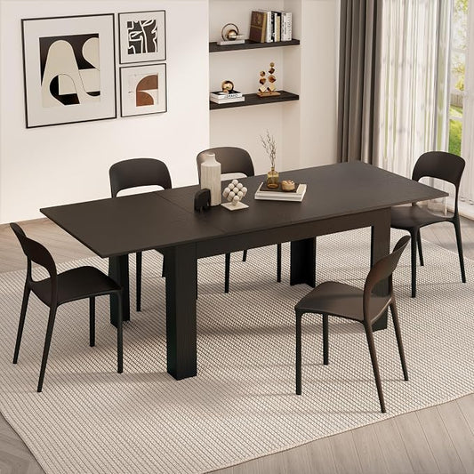 Mobili Fiver, Easy, Extendable Dining Table, 55.1(86.6) x35.4 in, Ashwood Black, for 6-8 People, Expandable Dining Table for Kitchen, Italian Furniture