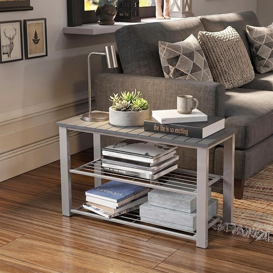 Simple Houseware Wood Top Shoe Storage Bench for Entryway, Grey