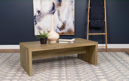Coaster Home Furnishings Wooden Coffee Table w/ Side Panels & Center Brace, Mango Wood - Modern Rectangular Living Room and Bedroom Furniture for House and Apartment