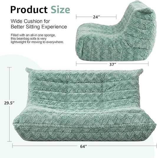 Hobestluk Large Bean Bag Chair Faux Fur BeanBag Couch for Living Room | Green Chevron, Loveseat,Ergonomic Design,Memory Foam,Anti-slip Bottom,No Assembly Required,Decorative Style for Living Room