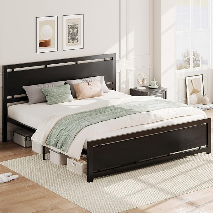 LIKIMIO California King Bed Frame with Headboard and Footboard, Metal Strong Supports, Easy Assembly, Noise-Free, No Box Spring Needed, Black