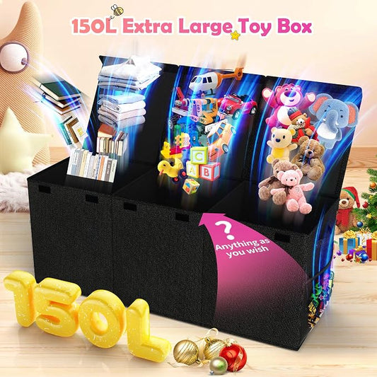 Mabahoo Extra Large Toy Box, Collapsible Sturdy Kids Toy Chest for Boys, Girls, 40"x14"x16" Storage Organizer Toddler Storage Bins with Lids, Toybox Basket for Living Room, Bedroom, Nursery, Black
