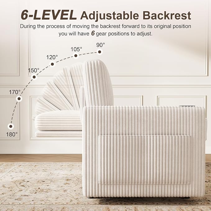 Sectional Sleeper Sofa with Pull Out Bed, Plush Corduroy Sectional Sofa with Double Storage Chaise and Adjustable Backrest, Cloud Sectional Couches for Living Room, Apartment, Beige
