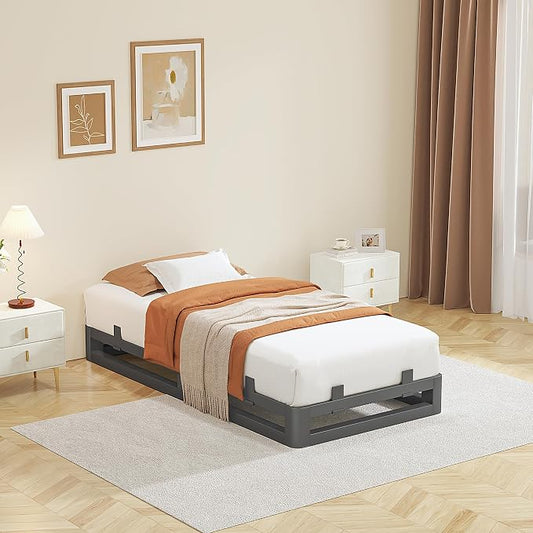 6 Inch Twin XL Bed Frame with Rounded Corner and Squeak Free U-Slot Design, Metal Platform Bed Frames 6 Non-Slip Guards, 3500lbs Heavy Duty Steel Slat Support, No Box Spring Needed, Black